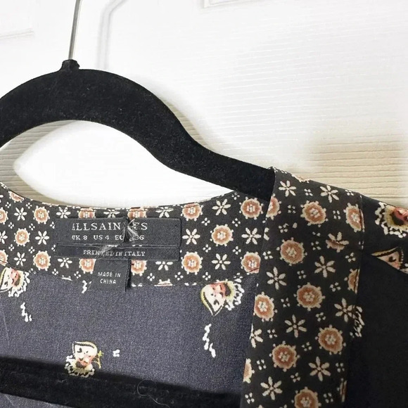 ALL SAINTS US 4 Alva Fraise Kimono Dress 100% Silk Black Yellow Red Floral Print - Picture 3 of 8